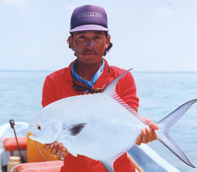 Punta Allen guide Benito Camal 1991 with a nice permit at Ascension Bay Mexico with Edward Johnston of Leisure Time Travel